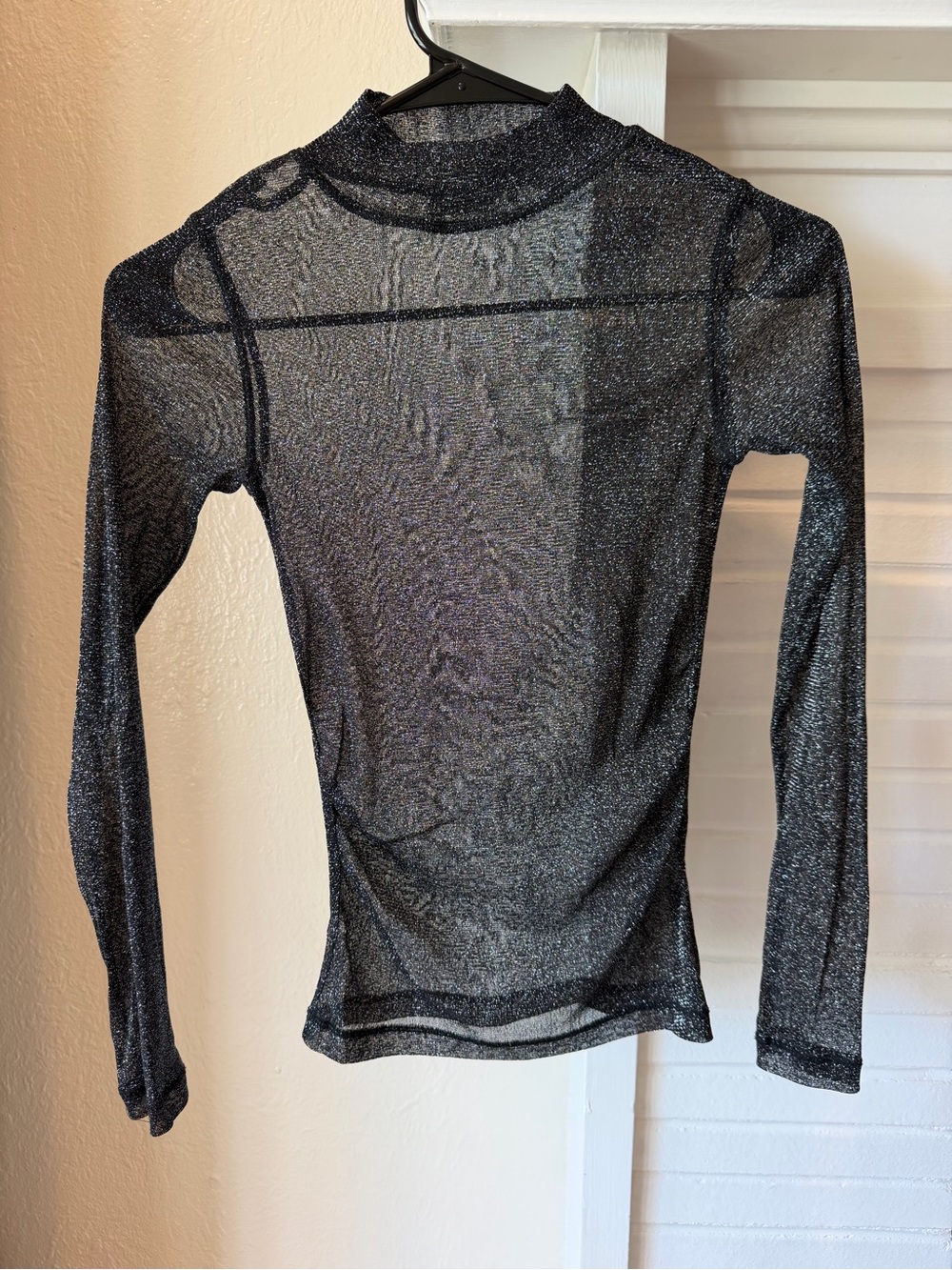 AllSaints Black Metallic Sheer Long Sleeve Mock Neck Top US 2 UK 6